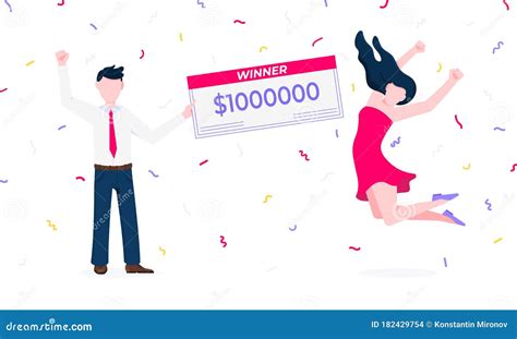 Happy Lottery Winners With Prize Paycheck. Stock Vector - Illustration ...