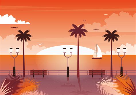 Vector Sunset Landscape Illustration 202144 Vector Art at Vecteezy