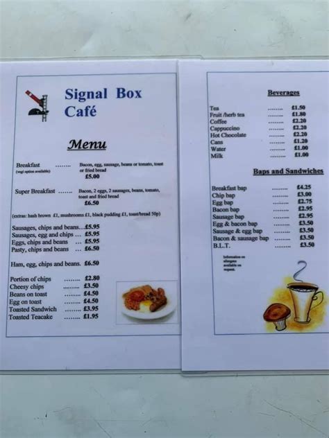 Menu at Signal Box Cafe, Totnes