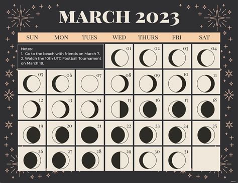 Moon Phases Calendar for the month of March 2023