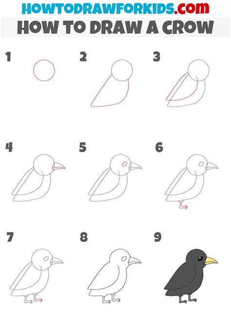 How to Draw a Crow - Easy Drawing Tutorial For Kids | Crows drawing, Little mermaid drawings ...