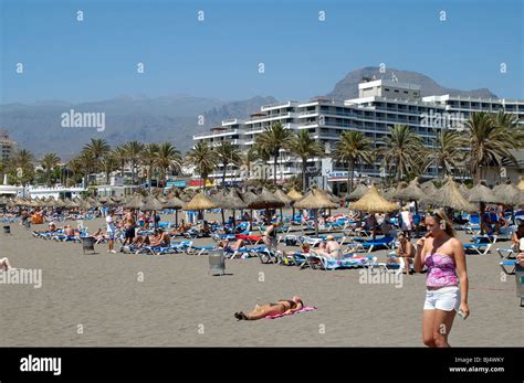 Spain, Canary Islands, Tenerife Playa de las Americas, beach Stock ...