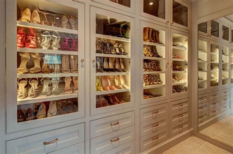 Glass Front Shoe Cabinets with Custom Lighting - Transitional - Closet