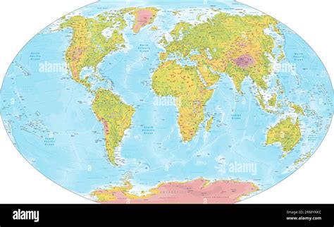 Detailed physical world map Winkel-Tripel projection Stock Vector Image & Art - Alamy