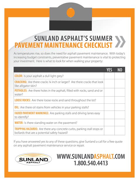 Summer Pavement Maintenance Checklist - Sunland Asphalt