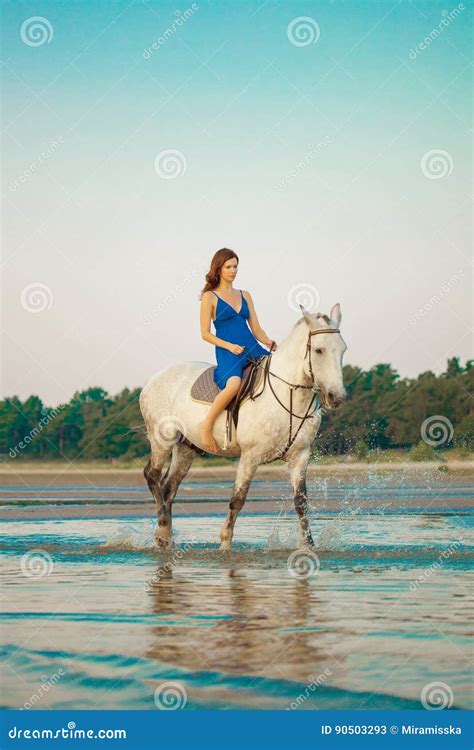 Woman and Horse on the Background of Sky and Water. Girl Model O Stock ...