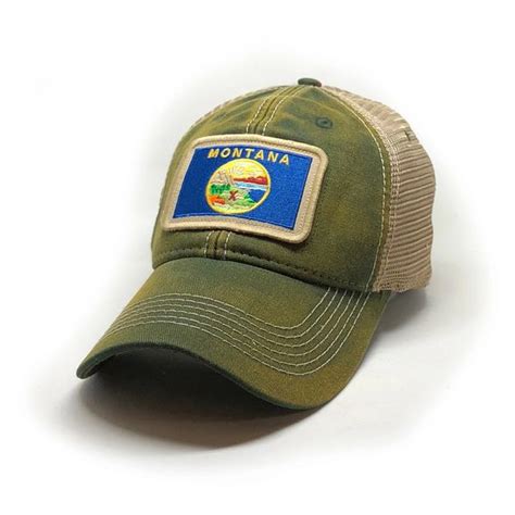 Montana Flag Patch Trucker Hat, Green | S.L. Revival Co - Americana Clothing/State Flag Hats ...