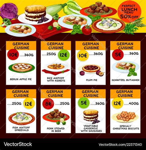 German cuisine traditional dishes menu Royalty Free Vector