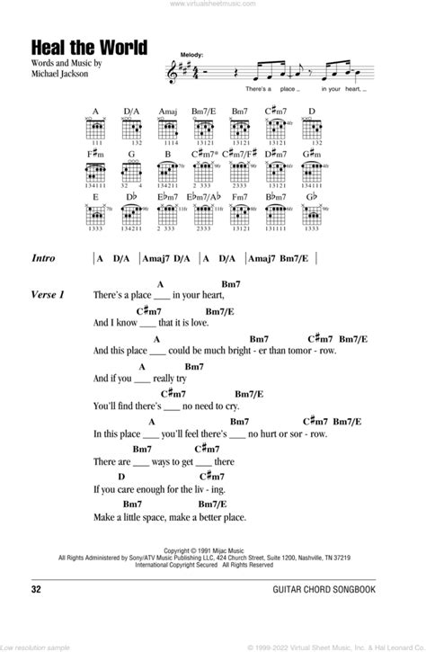 Heal The World sheet music for guitar (chords) (PDF)