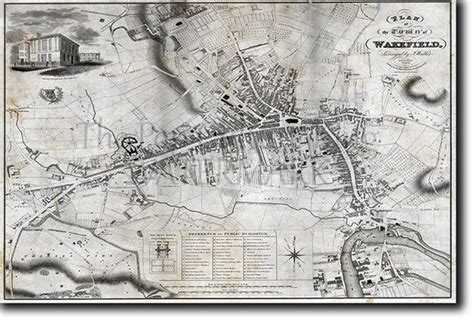 Historic Map of Wakefield Yorkshire from 1823 Reproduction