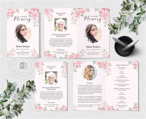 Flowers Funeral Program Template | Funeral program template, Funeral programs, Memorial program