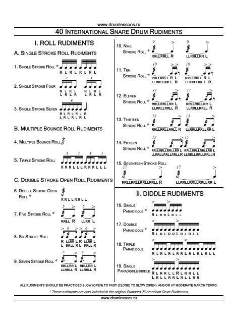 Drum Lesson Rudiment (PDF) - Уроки игры на барабанах