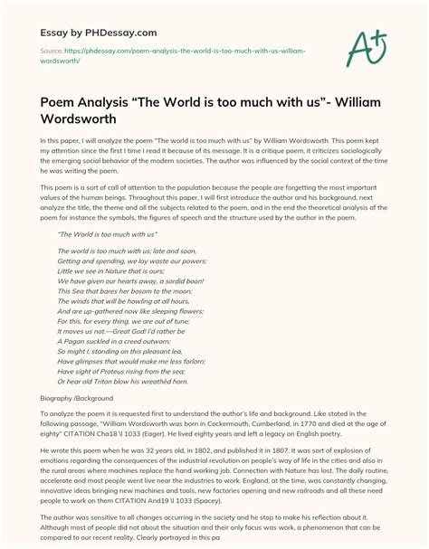 Poem Analysis “The World Is Too Much With Us”- William Wordsworth ...