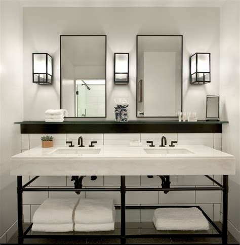 The radiant,white double vanity in the suites at 21c Cincinnati | Hotel bathroom design ...