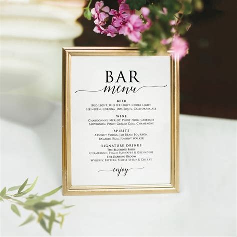 Wedding Bar Menu Bar Menu Template Printable Bar Menu Sign - Etsy