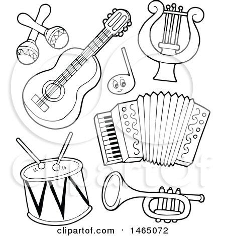 Clipart of Black and White Musical Instruments - Royalty Free Vector Illustration by visekart ...