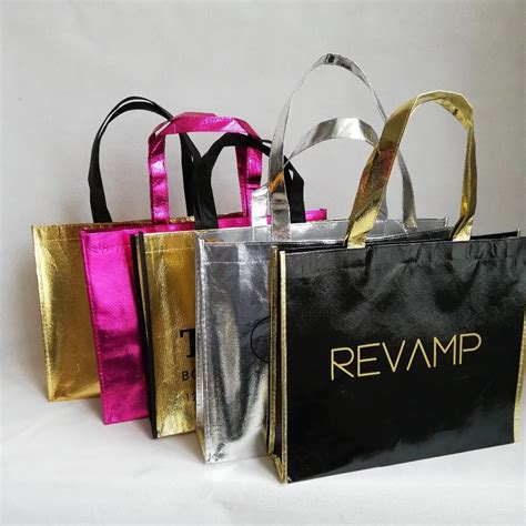 wholesale 1000pcs/lot custom size with logo printed reusable metallic non woven shopping bag ...