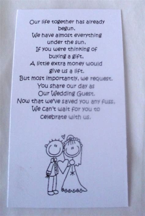 50 Small Wedding Gift Poem Cards asking for Money Bride & Groom 1 ...