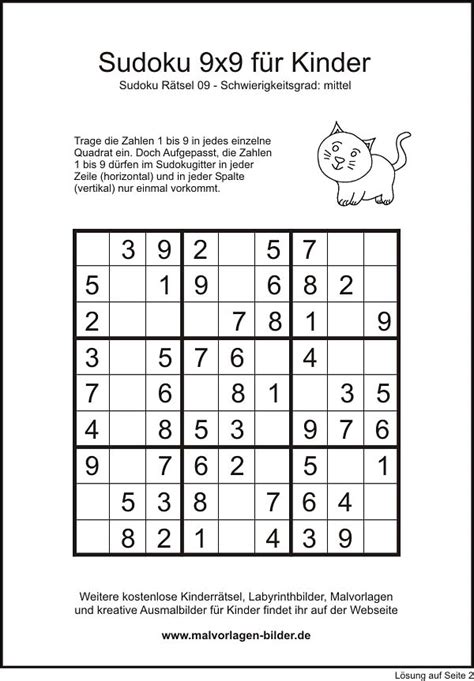 Sudoku 9x9 mittel zum kostemlosen Ausdrucken