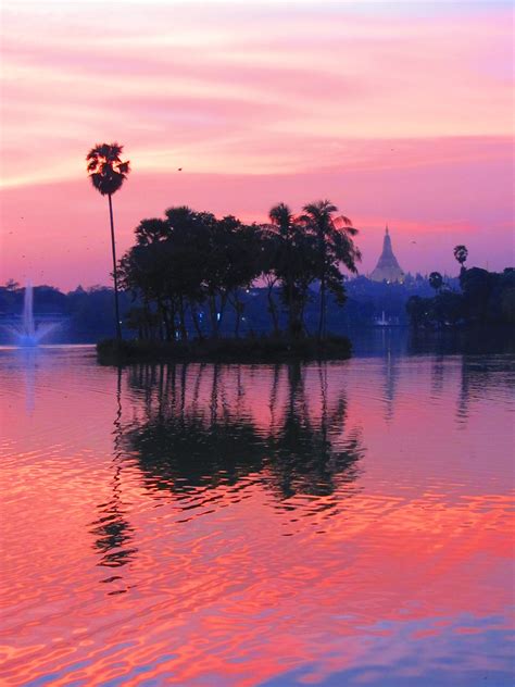 Incredible colours during sunset in Yangon (close to Karaweik Palace ...