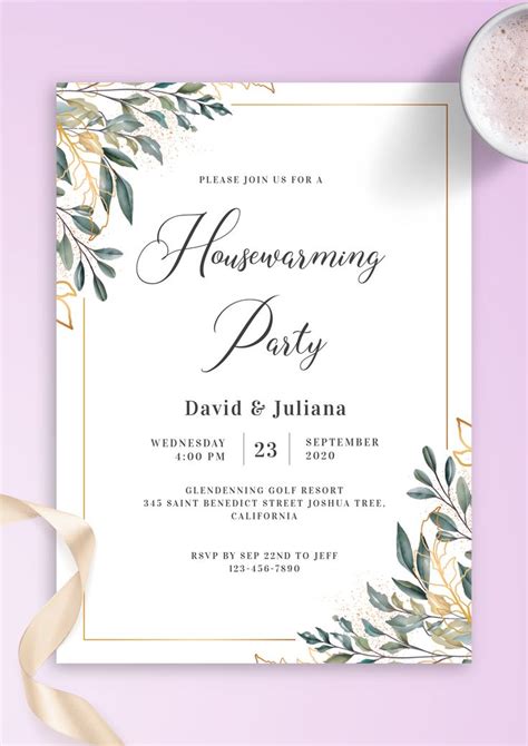 Simple housewarming invitation template with the greenery-inspired de… | Housewarming invitation ...