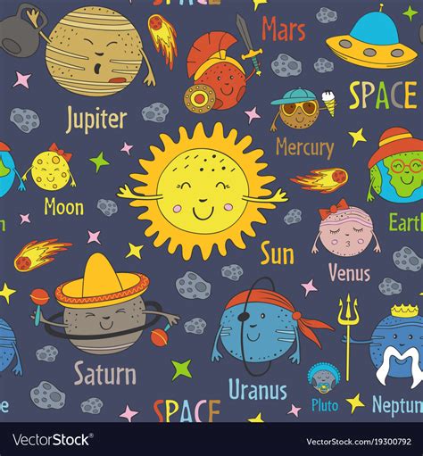 Seamless pattern with cartoon funny solar system Vector Image