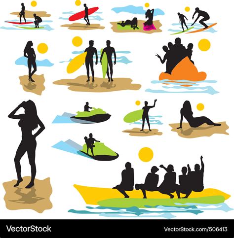 Set silhouettes on the beach Royalty Free Vector Image