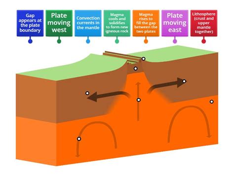 Constructive plate boundary - Labelled diagram