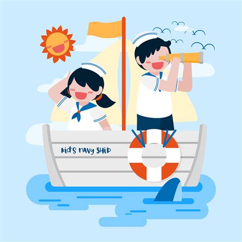 kids on navy ship in the sea cartoon character vector 2921386 Vector Art at Vecteezy