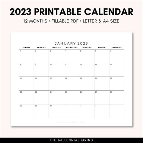 2023 Calendar Printable 2023 Calendar Template 2023 Monthly Calendar ...