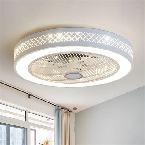 21.5" W Metal White Ceiling Fan Lamp Round LED Simple Semi Flush Mount Light for Living Room, A ...