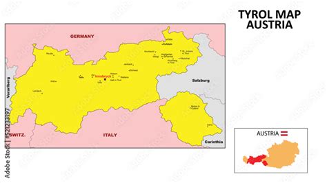 Tyrol Map. State and district map of Tyrol. Political map of Tyrol with ...