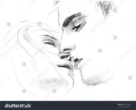 Pencil Drawing Of Young Kissing Lovers Stock Photo 126226967 : Shutterstock