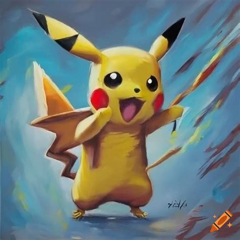 Oil painting of pikachu in battle