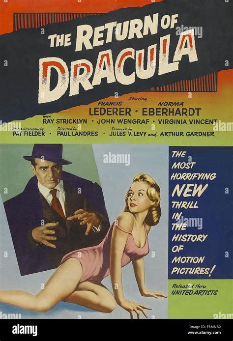 THE RETURN OF DRACULA, l-r: Francis Lederer, Norma Eberhardt on poster art, 1958 Stock Photo - Alamy