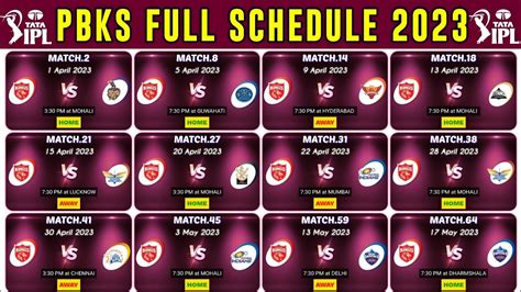 punjab Kings schedule 2023 | pbks schedule for ipl 2023 | punjab all 14 Match time table in ipl ...