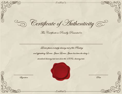 Certificate Of Authenticity Autograph Template - Printable Word Searches