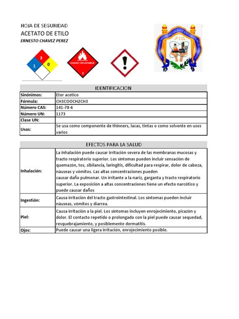 Hoja Seguridad Acetato de Etilo | Download Free PDF | Combustión | Agua