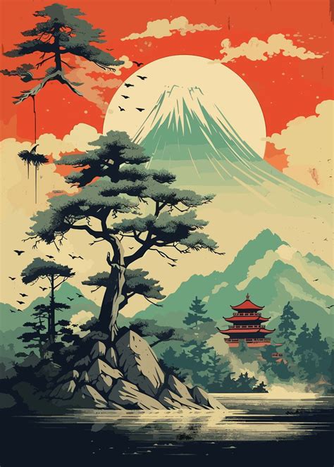 'Vintage Japan Landscapes' Poster, picture, metal print, paint by 5Fine | Displate