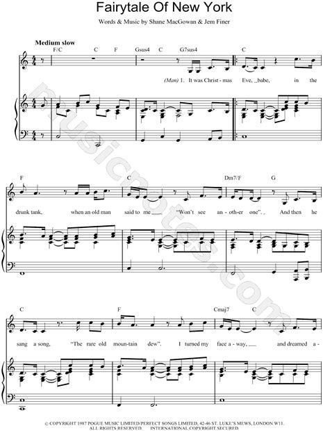 The Pogues "Fairytale of New York" Sheet Music in C Major (transposable ...