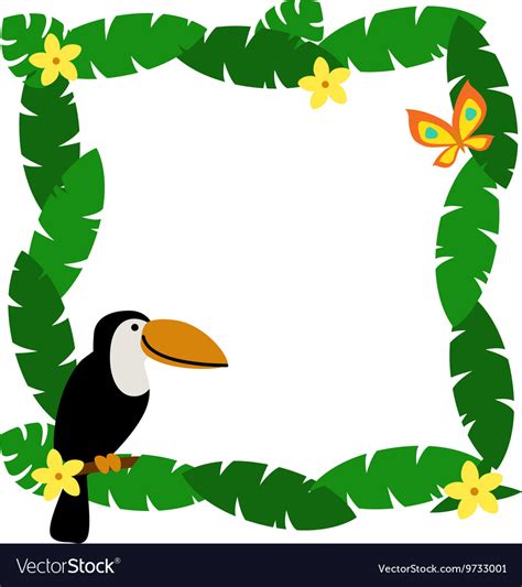 Border with palm leaves and cute cartoon smiling Vector Image