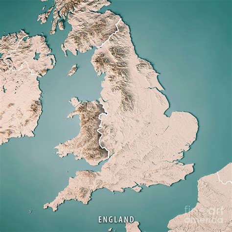 England Country 3D Render Topographic Map Neutral Border Digital Art by ...