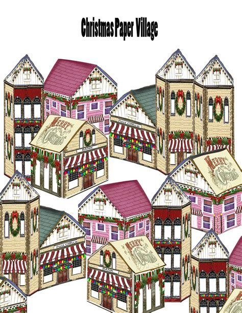 Printable victorian paper miniature houses christmas village with villagers and ephemera craft ...