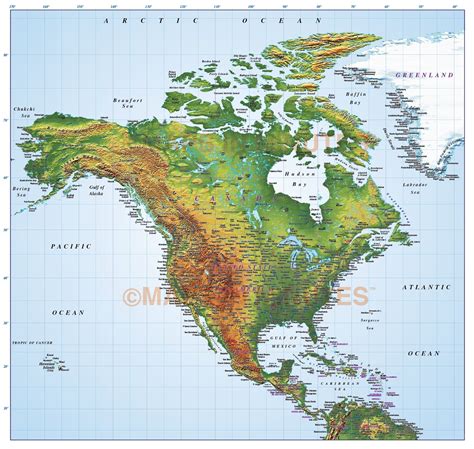 North America Strong Relief map in Illustrator CS format.