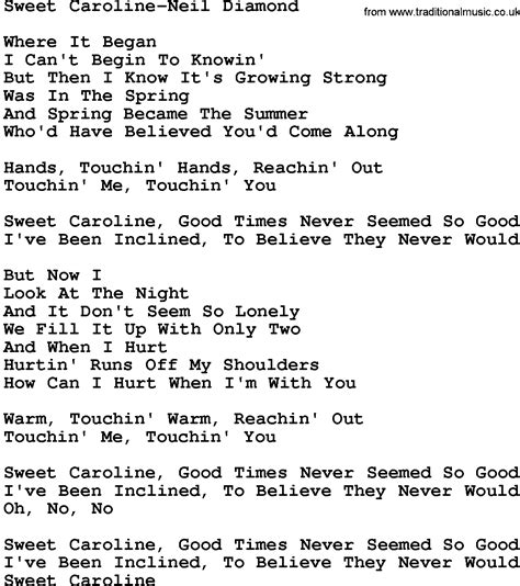 Country Music:Sweet Caroline-Neil Diamond Lyrics and Chords