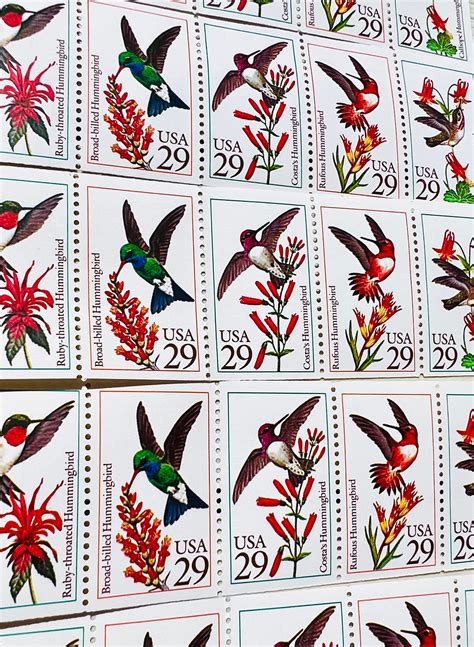 1994 Vintage Hummingbird Postage Stamps - Floral Wedding USPS Stamps ...