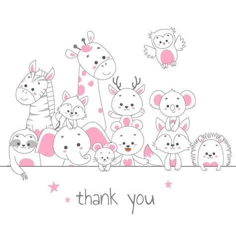 Premium Vector | Thank you card. Cute animal line art vector illustration