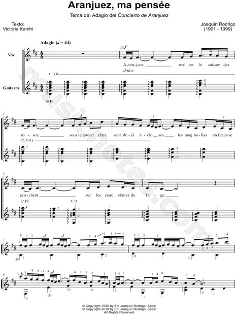 Joaquín Rodrigo "Aranjuez, Ma Pensée" Sheet Music in B Minor - Download & Print - SKU: MN0193904