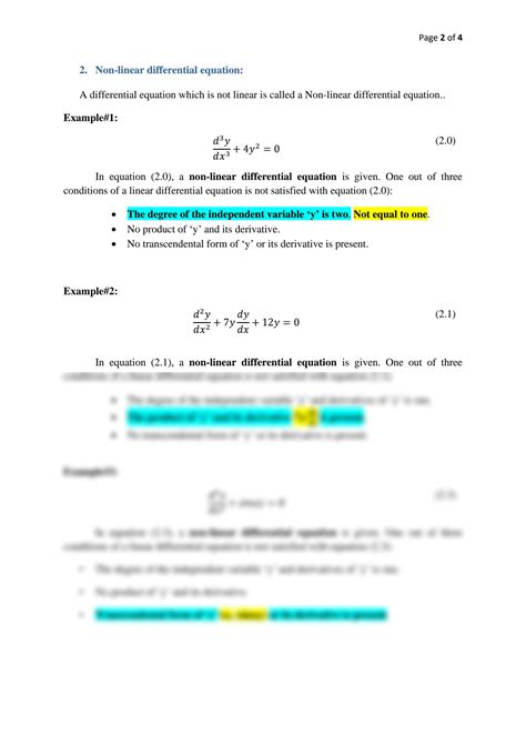 SOLUTION: linear and non linear differential equation examples - Studypool