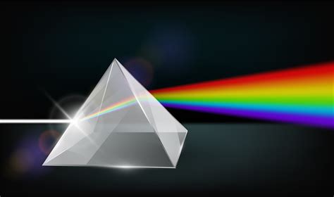 Optics physics. The white light shines through the prism. Produce rainbow colors in illustrator ...